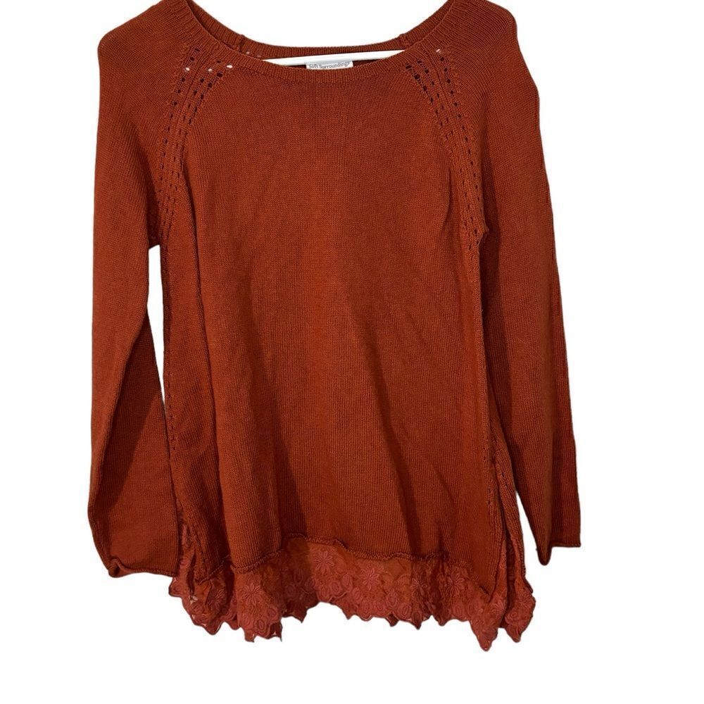 Soft Surroundings Orange Knit Lace Bottom Sweater
